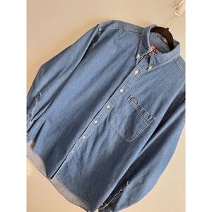 Chaps Ralph Lauren Denim Button Down Shirt Mens M Blue Dark Wash Ranch Cowboy
